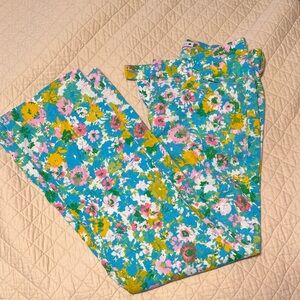 Zara Floral Straight Leg Pants - Blue, Yellow, Pink
